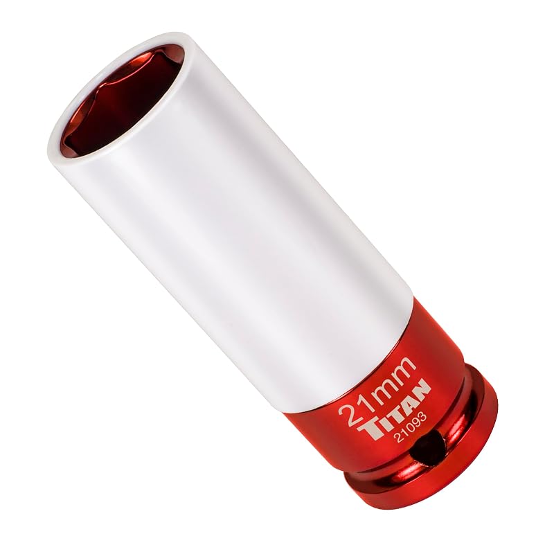 Soquete de Impacto Profundo Titan 21093 21 mm com Encaixe de 12,7 mm, 6 Pontas e Capa Protetora