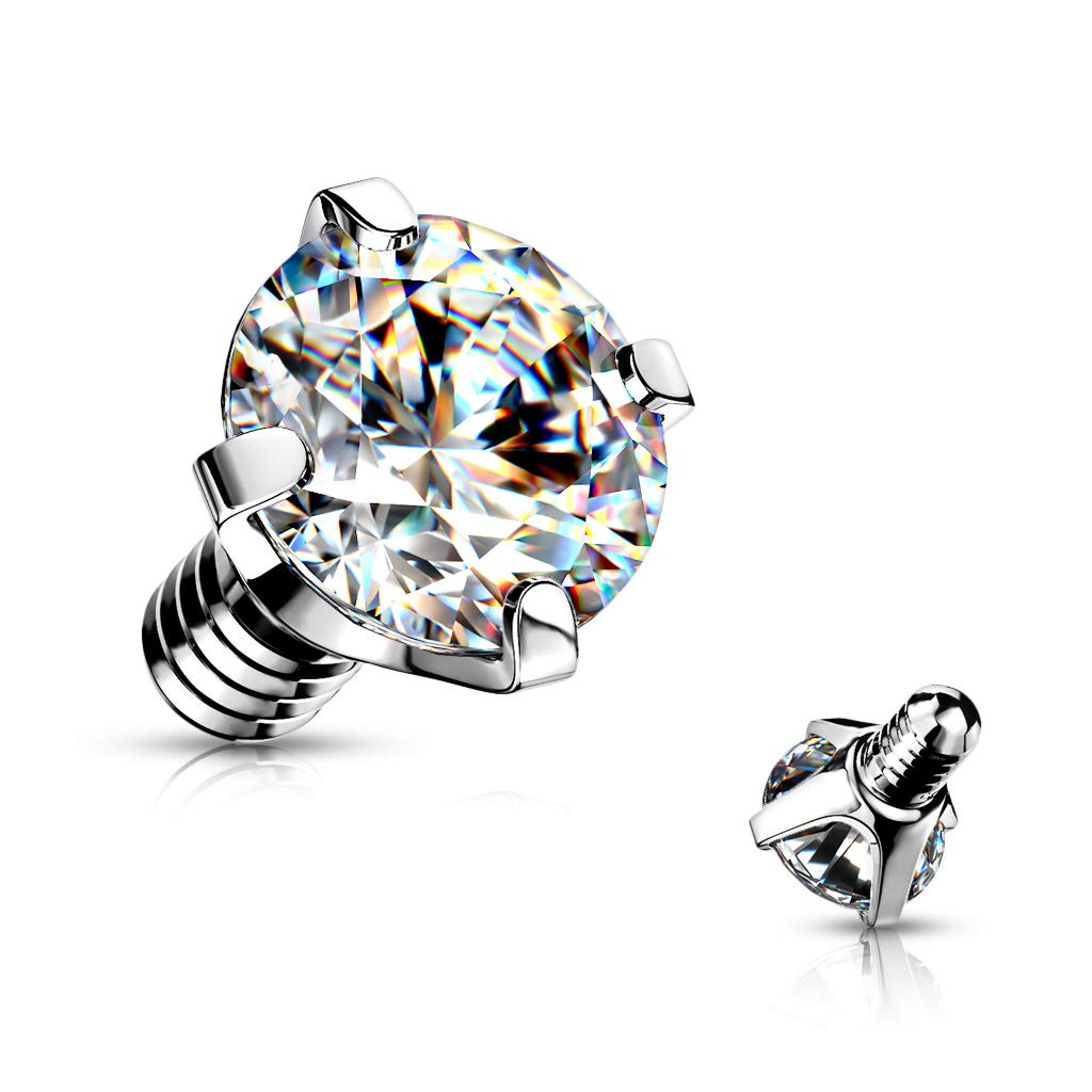 Paula & Fritz® Anclaje Dermal de circonita, muchos colores, tamaños y grosores, acero quirúrgico 316L, diseño de ancla de piel, Acero inoxidable, Circonia cúbica