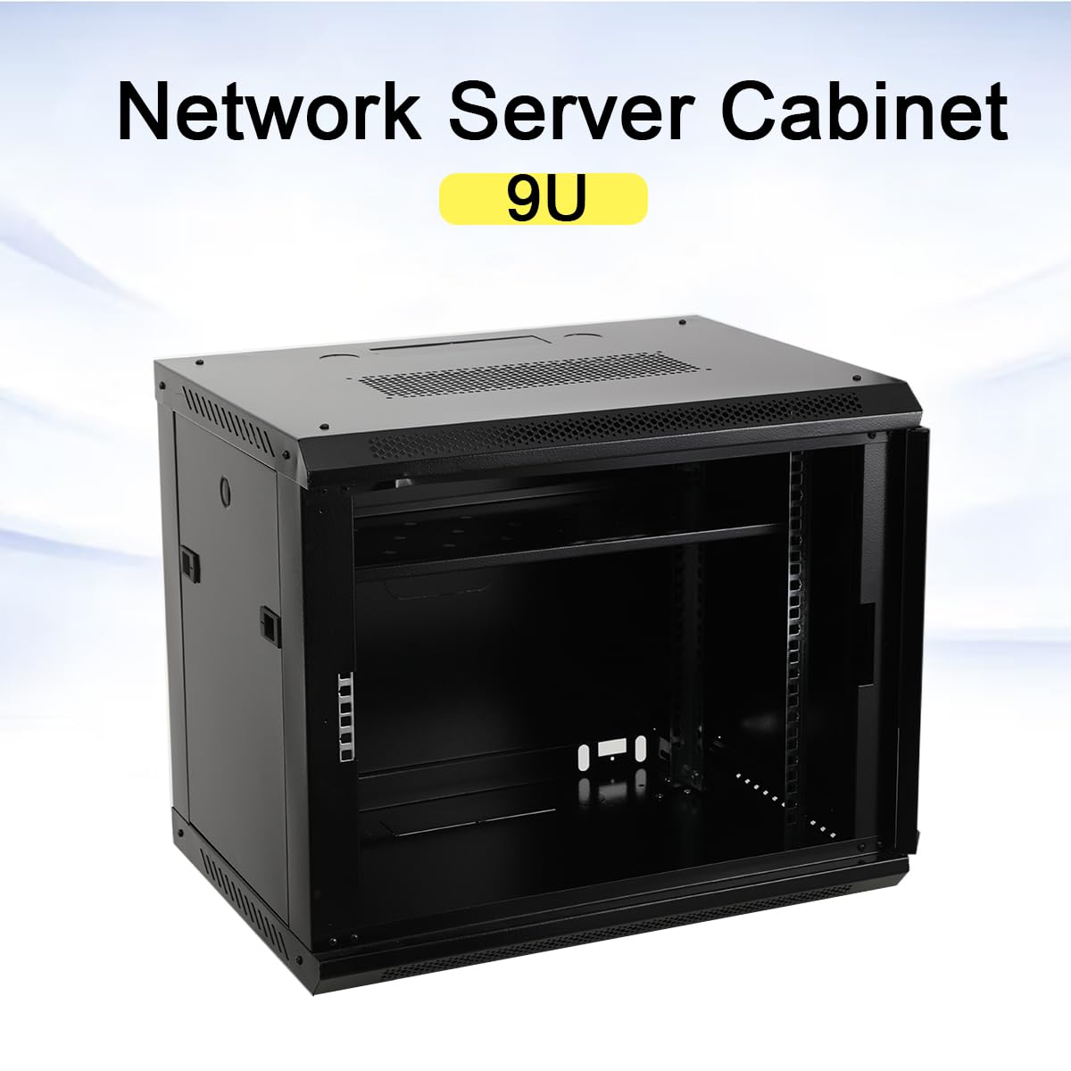 19 Zoll 9HE Netzwerk-Server-Schrank, 600x450x500mm Netzwerkschrank Glastür | 60kg Tragfähigkeit Boden/Wandmontage, für Heimnetzwerk und IT-Geräte