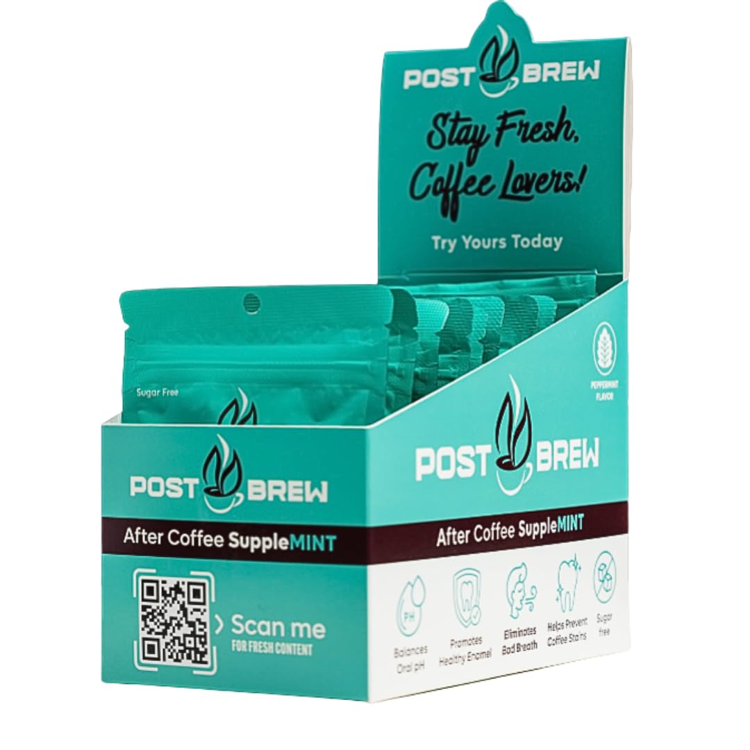 PostBrew Mints Xylitol After Coffee SuppleMINT– Sugar-Free, Aspartame-Free Mint, Neutralize pH & Odor, Support Oral Health & Freshen Breath (12-pack, 30-Count Each)