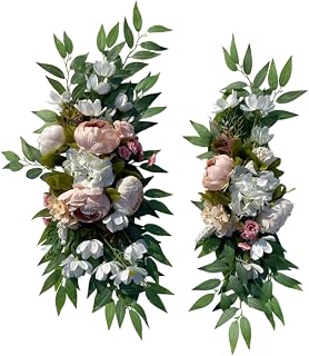 Wedding Arch Flowers, Peony Floral Eucalyptus Greenery Leaves Set of 2 Artificial Flower for Wedding Ceremony Welcome Sign Home Decorations