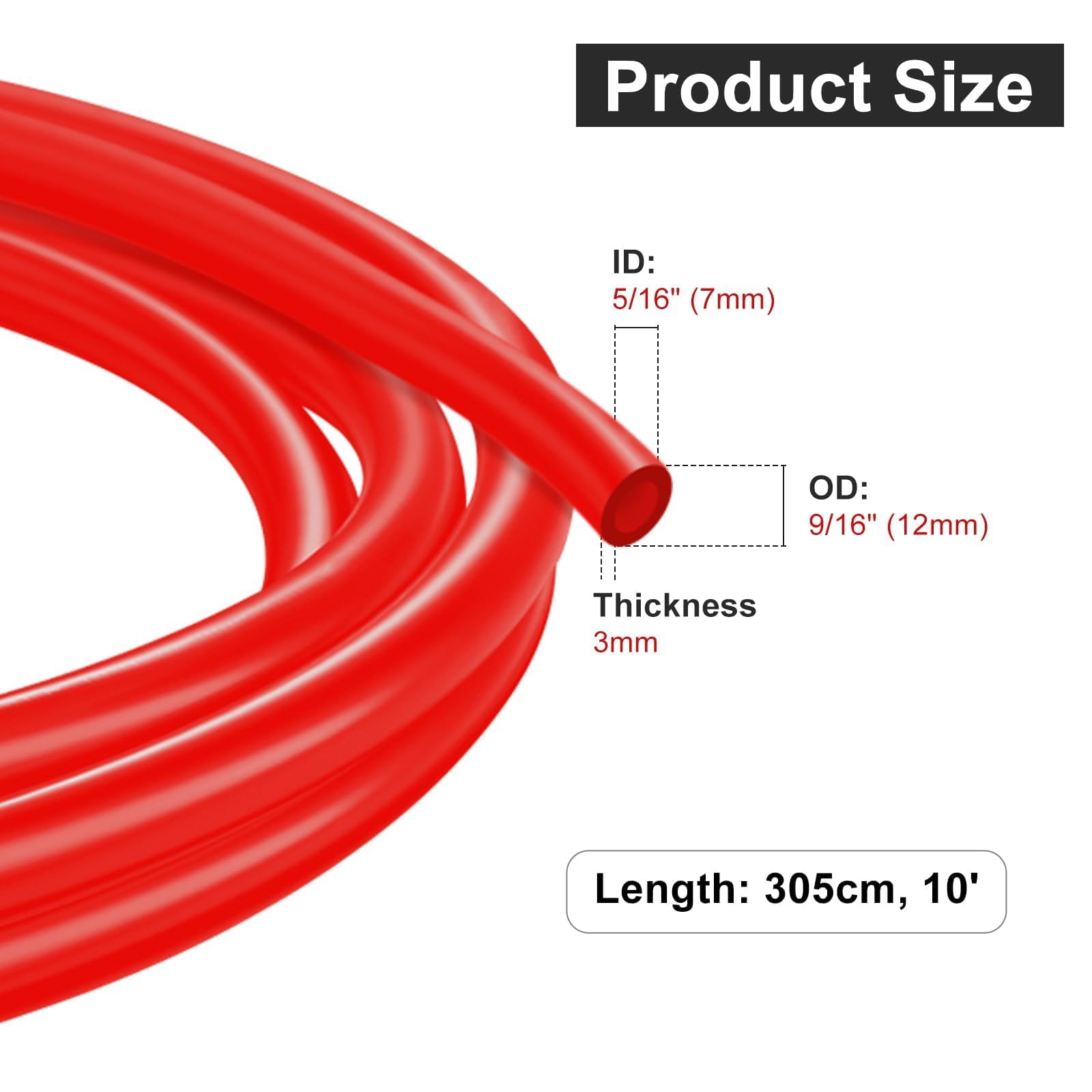 CO2-Gasleitung Für Bier – 3 M, Lebensmittelechter Roter PVC-Schlauch, Mit 4 Schlauchschellen