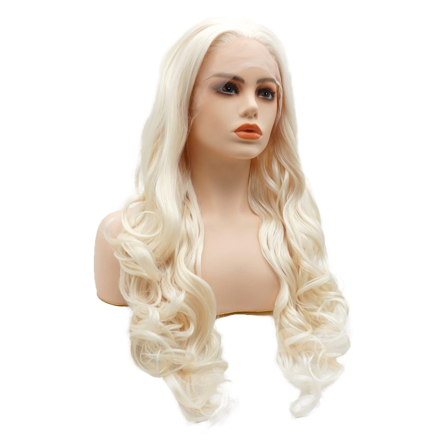 Hair Synthetic Lace Front Wig Wavy Long 26inch Light Blond White Mix Heavy Density Heat Resistant Realistic Wig