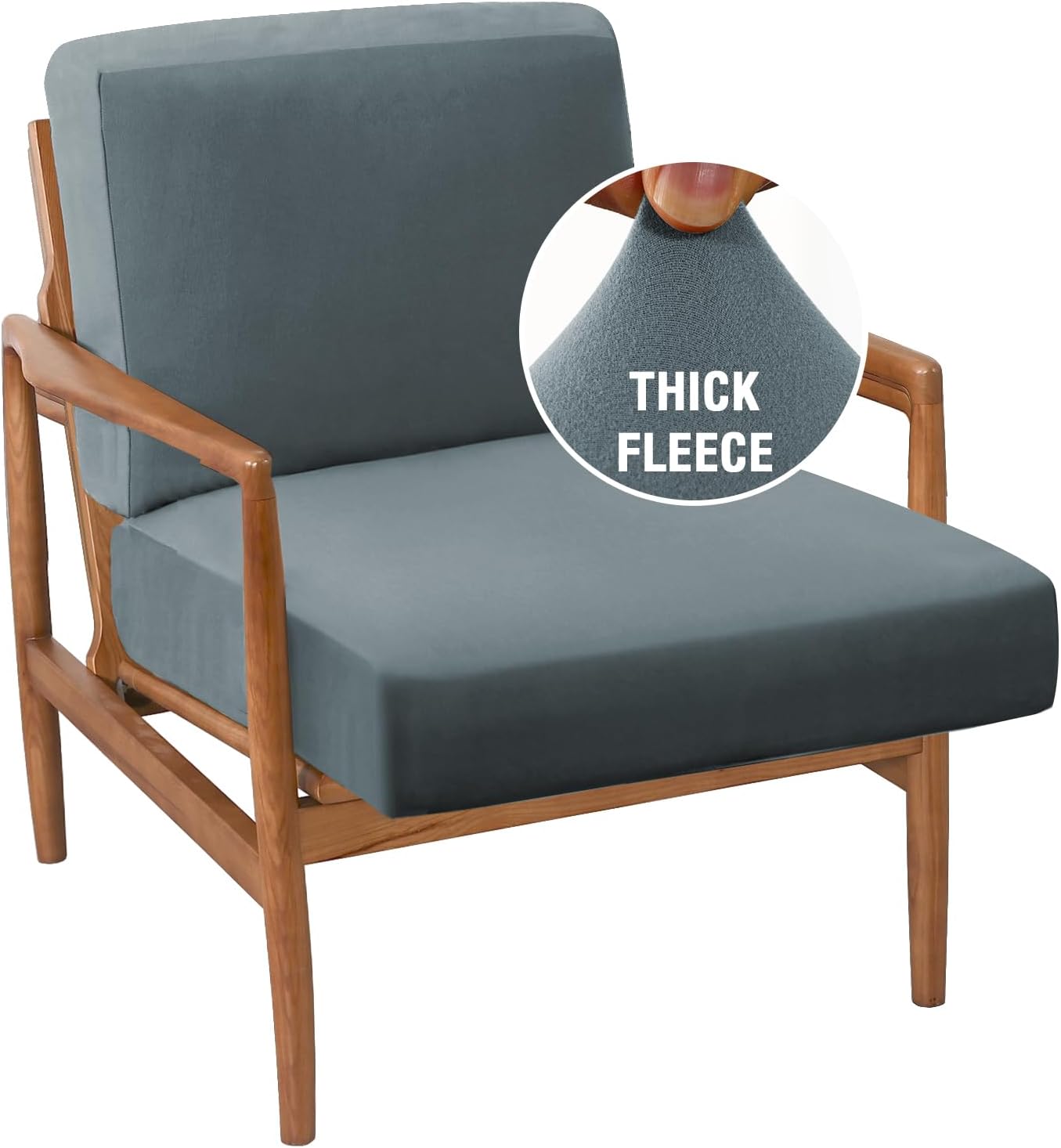 H.VERSAILTEX Fleece Couch Cover Stretch Armchair Slipcover 2 Piece Soft Sofa Covers Washable for Mid-Century Modern Chair Accent Chair Cover(Seat Cushion Cover Plus Back Cushion Cover, Stone Blue) 1 SEAT COVER + 1 BACK COVER Stone Blue