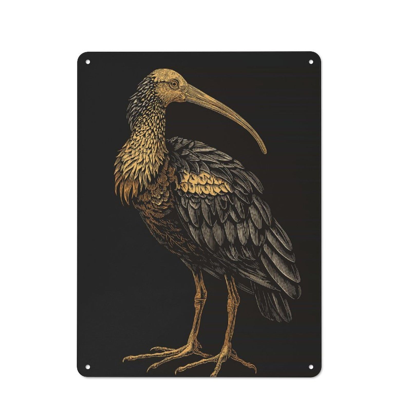 Junmoney Ibis Bird Illustration On Black Background For Café Or Restaurant, Vintage Metal Sign 40X30cm, For Vintage Wall Decor Fans, For Cafés, Pubs And Restaurants