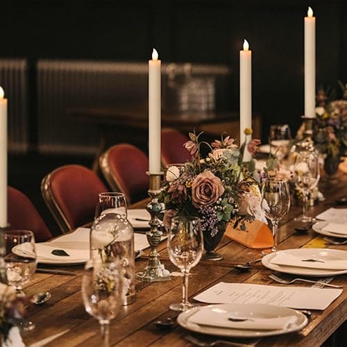 Miniatura 4 de DRomance Velas cónicas sin llama de marfil con control remoto y temporizador, paquete de 6 velas LED parpadeantes que funcionan con pilas, cera