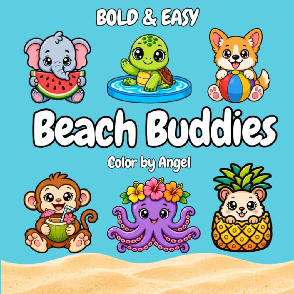 Beach Buddies - Bold and easy coloring book - ColorByAngel
