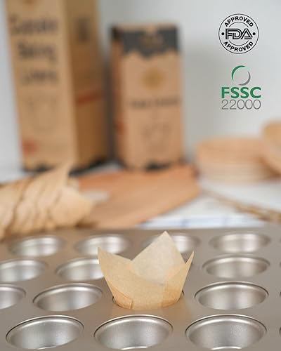 Miniatura 5 de Bake Choice Nordic Paper 200 piezas de mini tulipanes naturales para cupcakes para hornear tazas, sin blanquear, papel pergamino de la UE a prueba