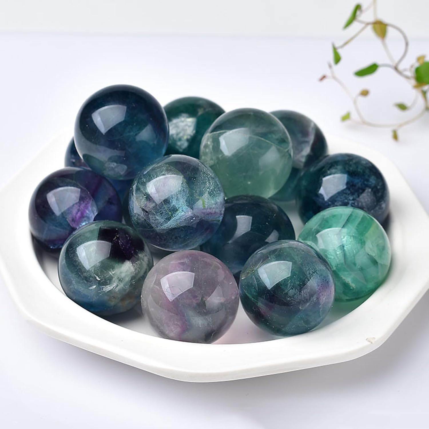 Crystal Ball and Stones,Colorful Fluorite Quartz Gemstone Sphere, Divination Ball for Home Decoration Christmas Day Gifts,50mm