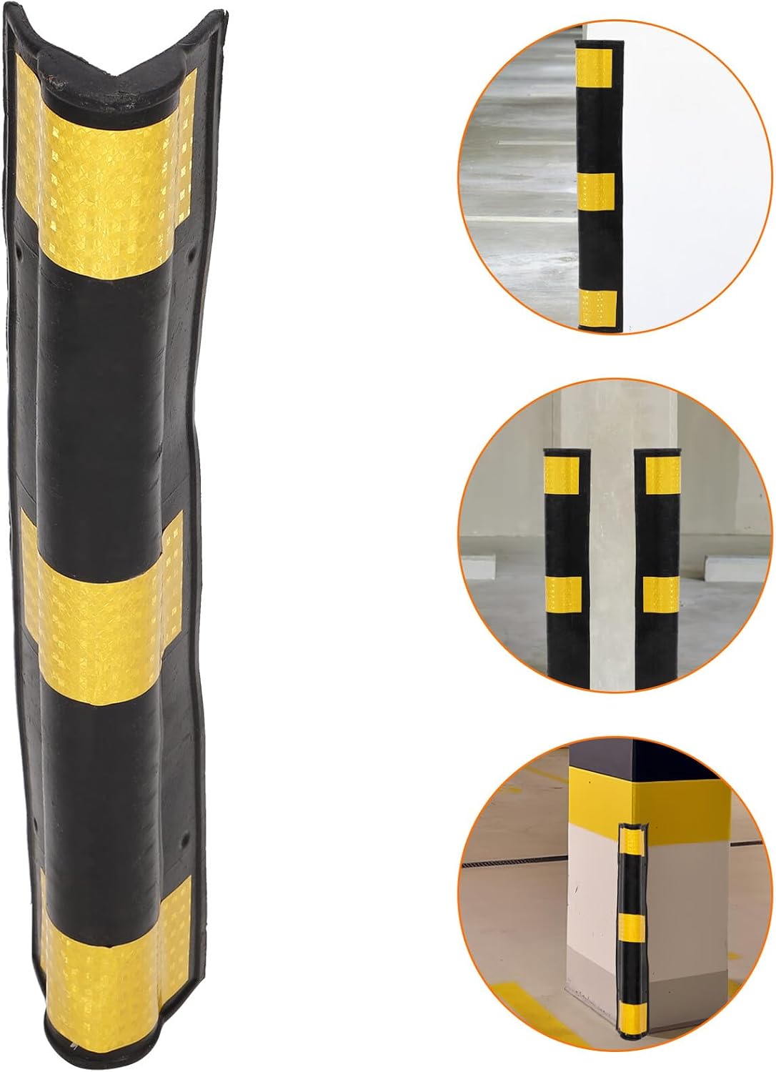 Reflective Rubber Corner Guards 600x100x10mm Garage Wall Protector Rounded Edges for Parking Garage Car Wall Padding and Pole Safety Protection