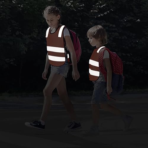 Miniatura 3 de Geyoga Chaleco reflectante para niños, 10 piezas, chaleco de visibilidad de seguridad para niños, ropa naranja protectora para niños y niñas,