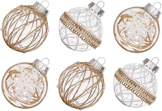 XmasExp Christmas Ball Ornaments Set-70mm/2.76" Large Shatterproof Clear Glitter Pastic Christmas Ball Ornaments Xmas Tree Decoration Delicate Hanging Ornament (12 Counts,Flaxen)