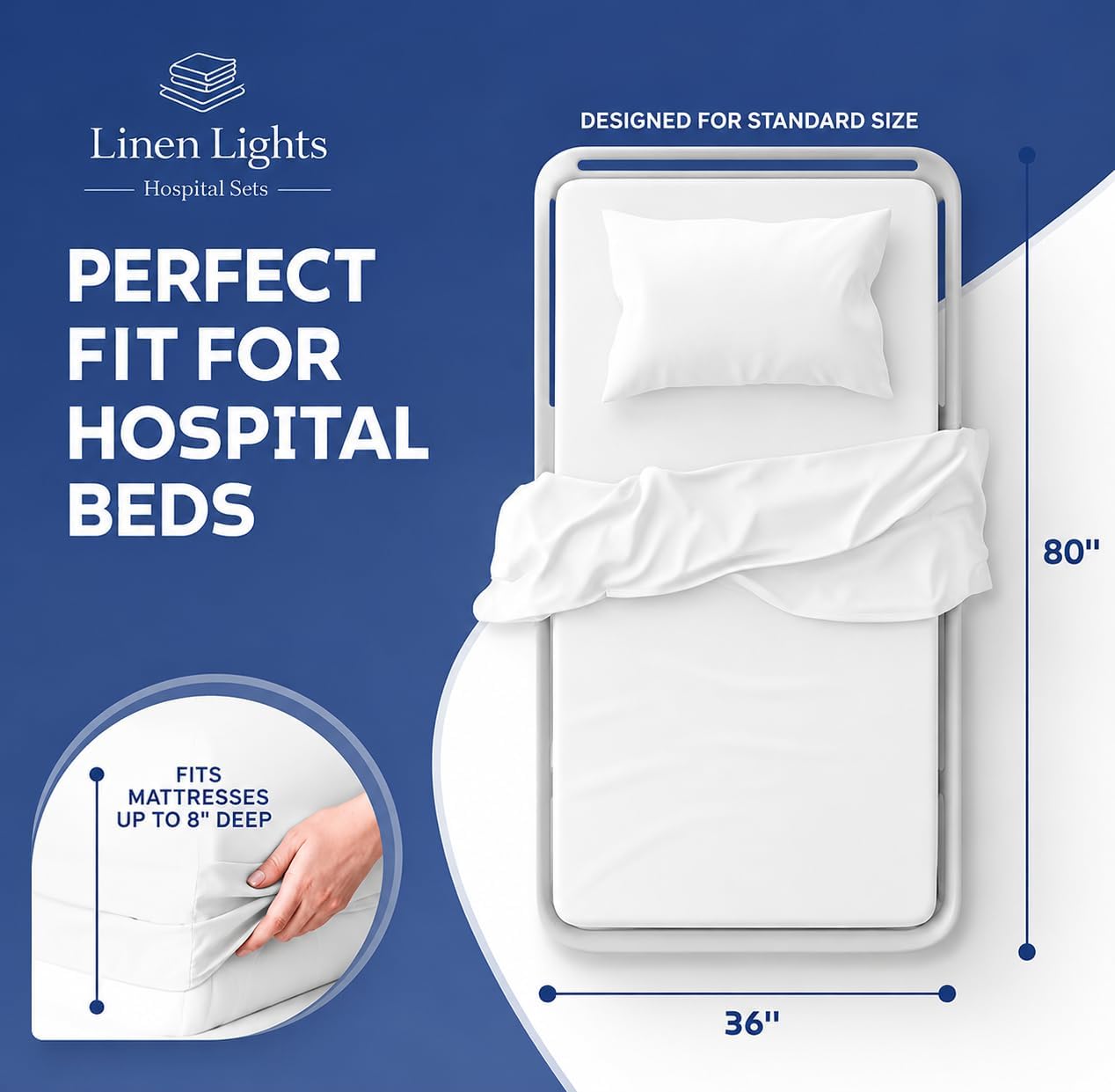 Fitted Hospital Bed Sheet Thick Heavy Weigh Fitted Hospital Bed Sheets - Hospital for Medical or Home Care - White Solid, Standard 36" x 80" x 6", 6 Per Pack