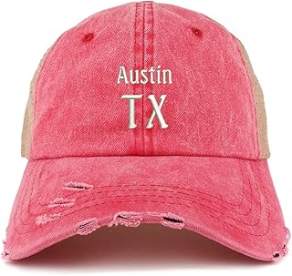Trendy Apparel Shop Austin TX Embroidered Frayed Bill Trucker Mesh Back Cap - Red