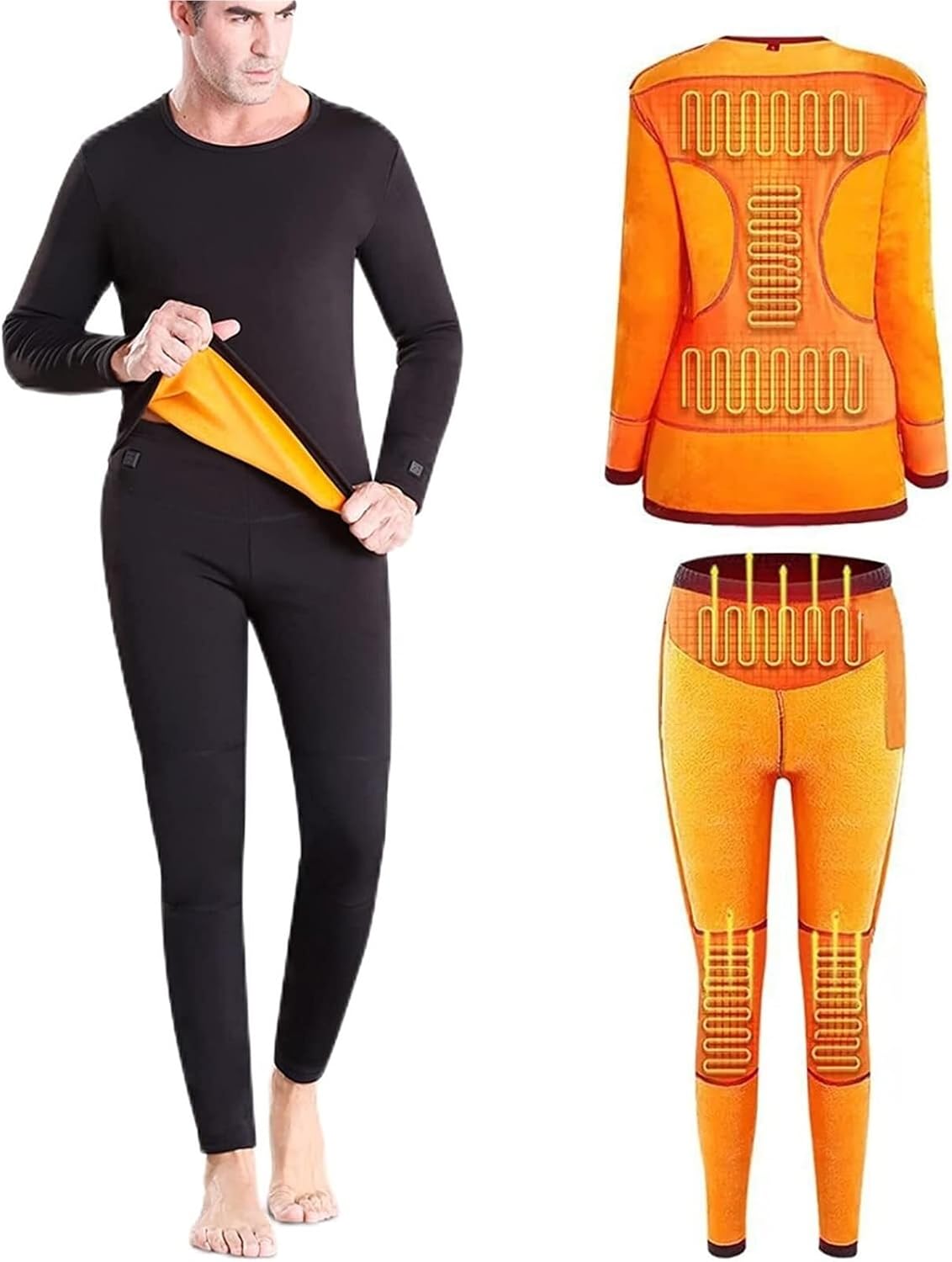 Heated Base Layer Set, Rechargeable Electric Thermal Underwear, Thermal Underwear Long Sleeve Base Layer, Fast Warmth
