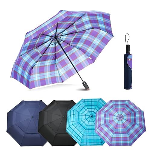Edinburgh Large Windproof Travel Umbrella - Wind Resistant, Automatic, Strong Build To Last Steel And Fiberglass Rib, Umbrellas For Rain For Men And Women - 54 Inch Double Vented Canopy Big Enough To Fit In 2 Adults - Auto Open Close (Purple Plaid) #TOP6