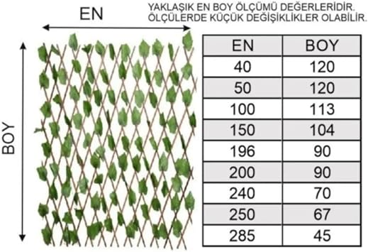 Ada 3XL Yapay Sarmaşık Çit, Akordiyon, 3 x 50 cm, Yeşil
