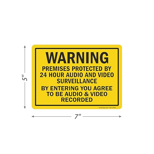 Miniatura 4 de SmartSign Paquete de 4 etiquetas adhesivas de 5 x 7 pulgadas "Warning - Premises Protected by 24 Hour Audio and Video Surveillance" de 5 mil de