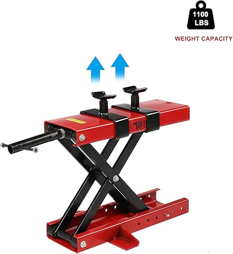 Miniatura 3 de TUFFIOM Gato elevador de tijera para motocicleta con pasador de seguridad y sillines de soporte, soporte de manivela central de acero ajustable en