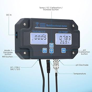 Wi-Fi Water Quality Tester 6-in-1 PH Monitor Measure PH/EC/TDS/Salinity
