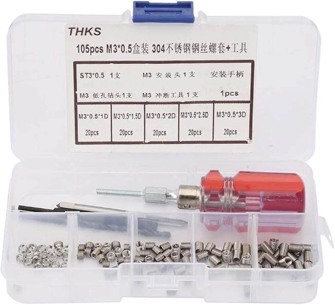 filet rapporte helicoil, set m4 Thread 105pcs Threaded Inserts Repair Kit Helicoil