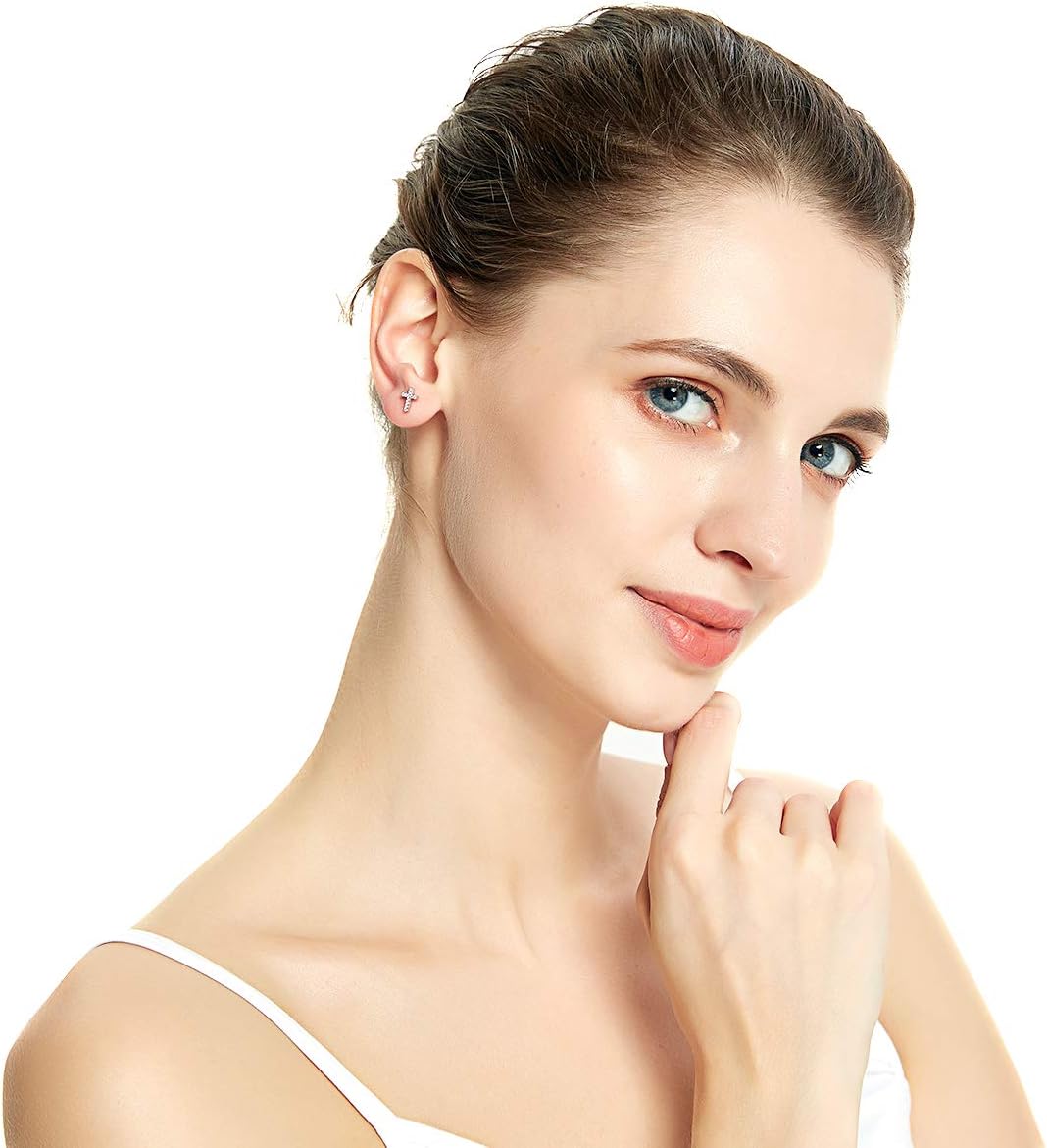 REVEMCN 925 Sterling Silver and Stainless Steel Cross Stud Earrings for Women Men, 3 Pairs