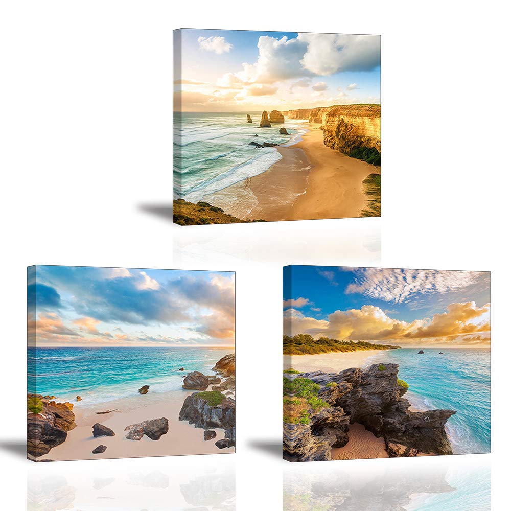 Piy Painting Cuadro Sobre Lienzo Imagen, Magnífico Paisaje Junto al Mar Canvas Pintura, Vista a la Playa Wall Art Impresión de la Lona Dibujar Para Sala Comedor Cocina Regalo 3X 30x30cm