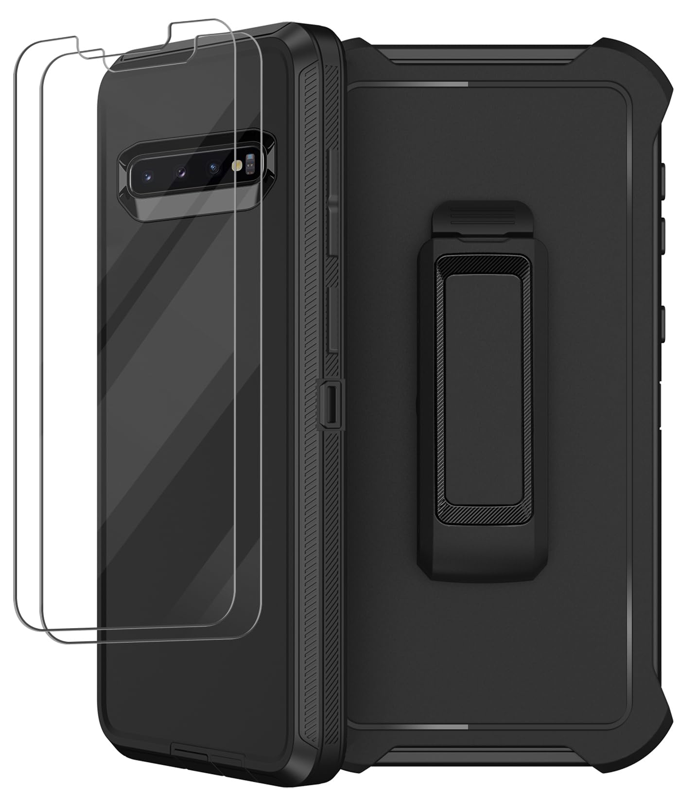 for Samsung Galaxy S10 Case with Belt Clip Holster, 2 x Screen Protector, [Military Grade Drop Protection] Heavy Duty Full Body Shockproof Rugged Protective Cover for Samsung Galaxy S10 Black