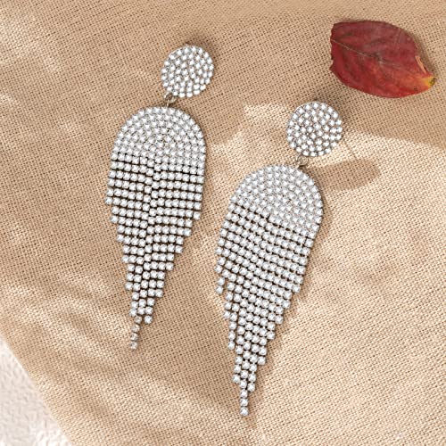 Uacife Silver Elegant Rhinestone Crystal Drop Chandelier Long Tassel Dangle Earrings For Women Girls Bridal Dangling Earring (B-Silver-Tassel Crystal Earrings) #TOP1