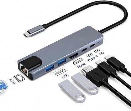 Coverzone Type-C HDMI Hub 6 in 1 RJ45 LAN 2x USB 3.0