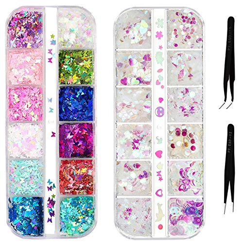 Lentejuelas de U�as Hologr�ficas, Ouinne Mariposa Lentejuelas U�as Decoraci�n Purpurinas Confeti U�as Nail Art Glitter Brillos