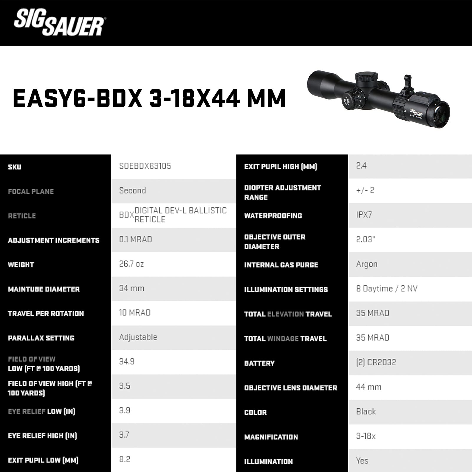 Amazon.com : SIG SAUER EASY6-BDX Riflescope with Integrated BDX