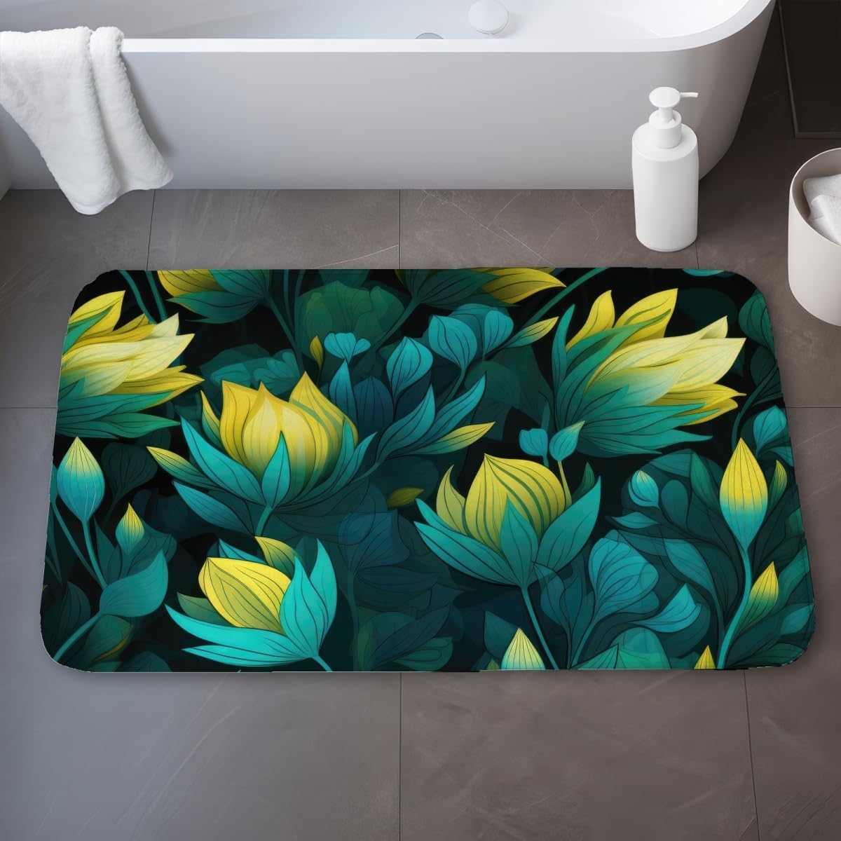 MWW C1BM2134DYSXKN 21 x 34 in. Intense Bloom Green Bath Mat - Stylish Home Decor Essential