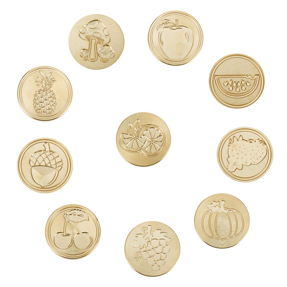 CRASPIRE Set Timbro Sigillo di Cera, Retro Set di Sigilli di Cera Verdure di Frutta Testa in Ottone da 10 Pezzo 2 pz Manico in Legno per Inviti di Nozze Confezioni Regalo Lettere Pacchetti Vino