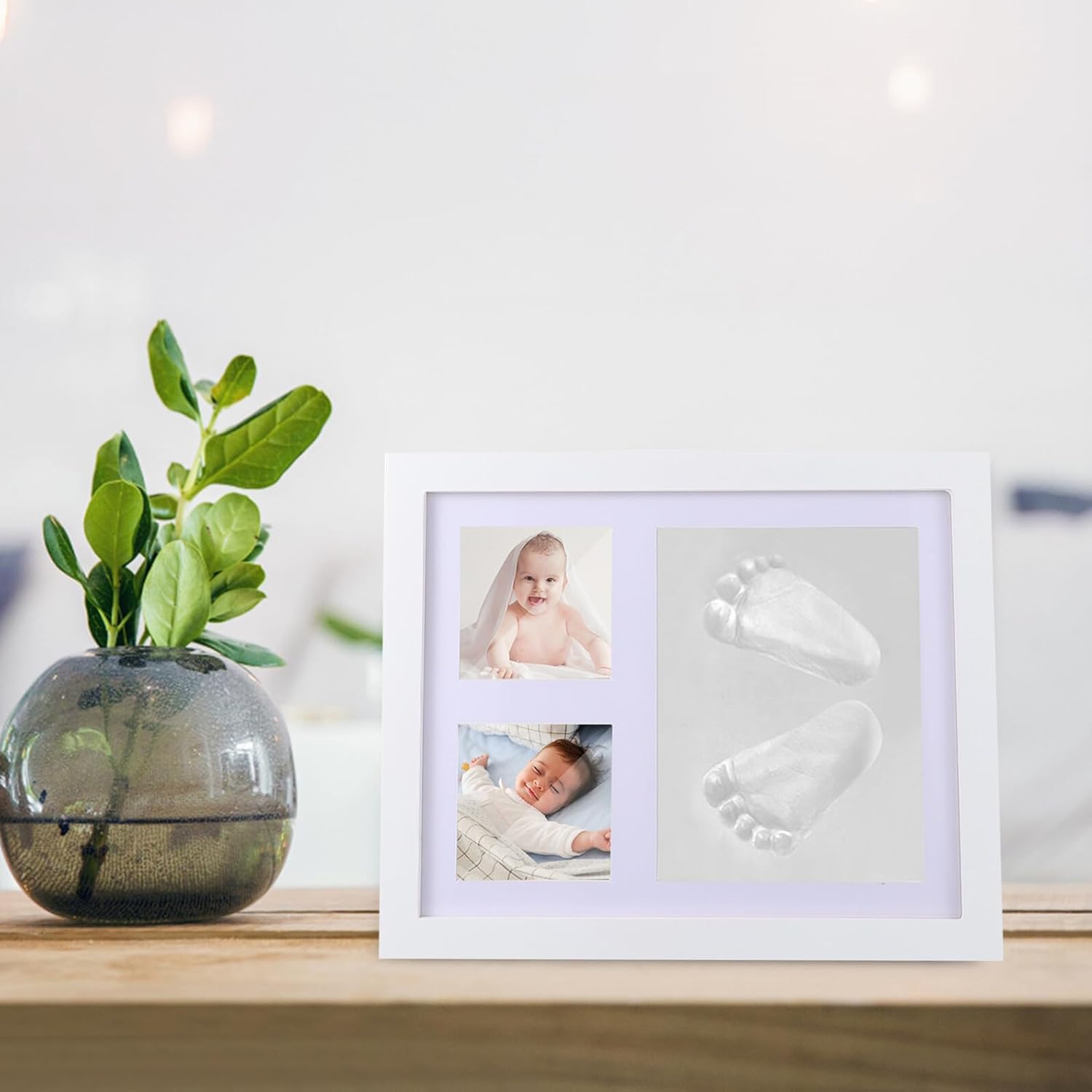VOSAREA Handprint and Footprint Photo Frame Set for Newborns White Clay Keepsake Memory Holder Growth Record Frame Gift for Shower