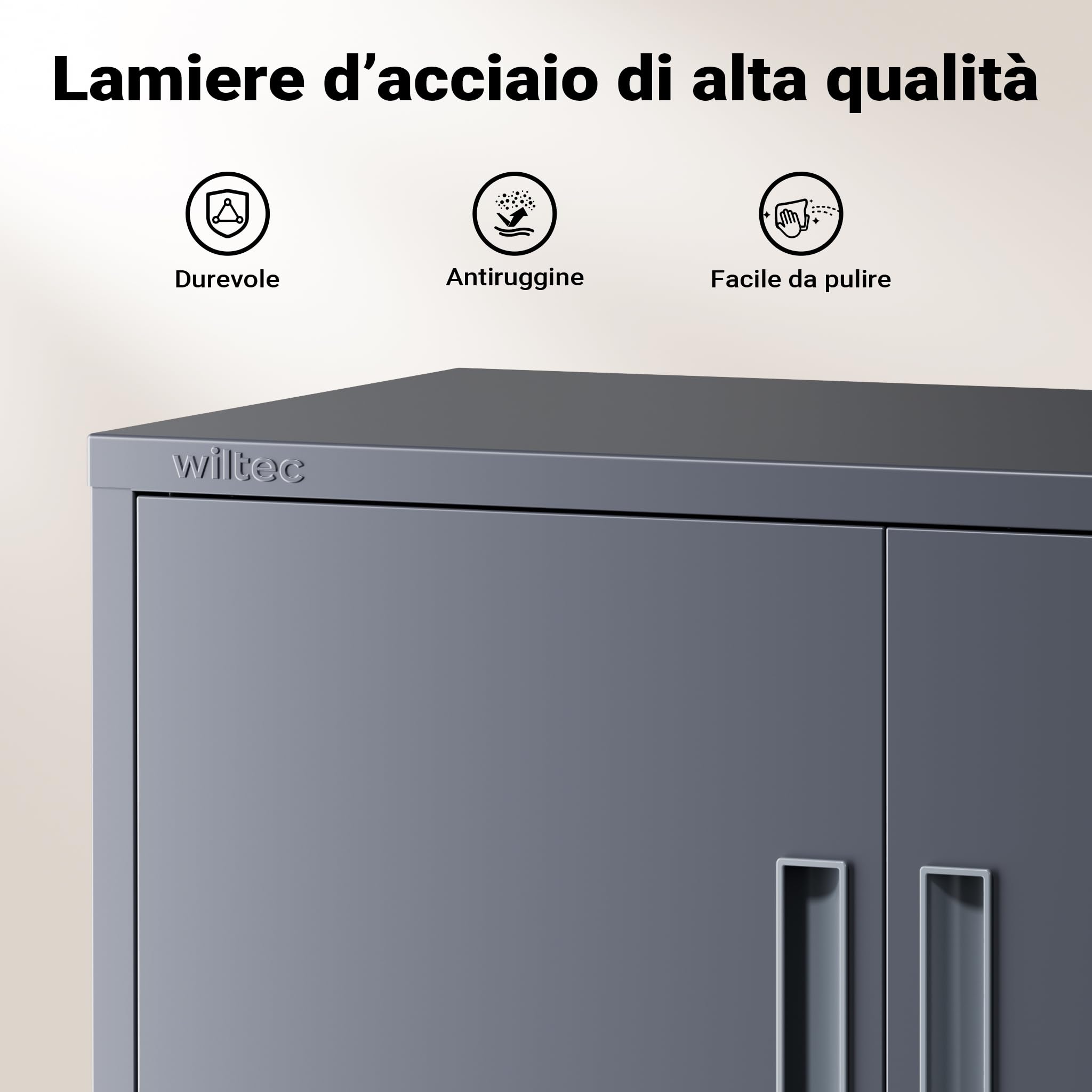 Wiltec Mobile per archivio in acciaio 80 x 40 x 92 cm antracite, armadio da ufficio in metallo con serratura e 2 ripiani, portadocumenti ufficio con portata di 50 kg per ripiano