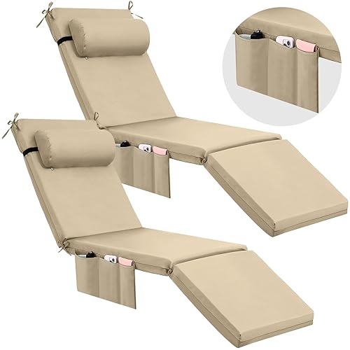 RattanView 2 Pcs Outdoor Chaise Lounge Cushion with Pillow and