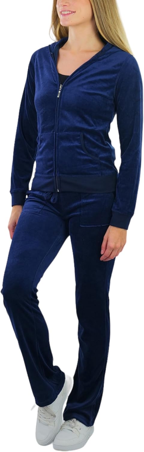 ToBeInStyle Women’s Velour Tracksuit Zip Up Hoodie Jacket & Matching Pants Set