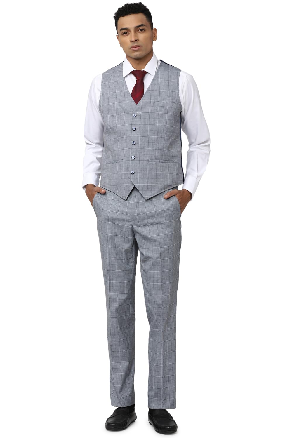Van Heusen Men Blue Check Slim Fit Formal Three Piece Suit 2