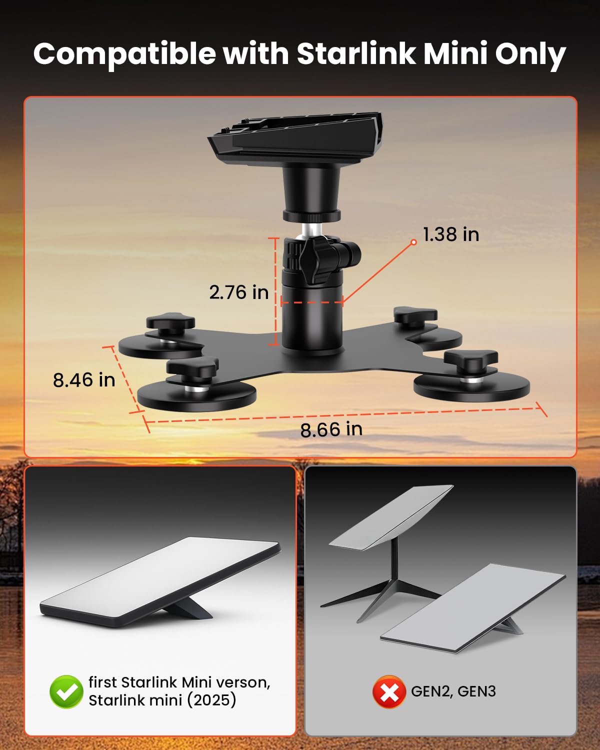 GEEKERA 2025 Starlink Mini soporte magnético: rótula de 360° y cuatro potentes imanes recubiertos de goma para protección de pintura, montaje rápido para coche, caravana y barco