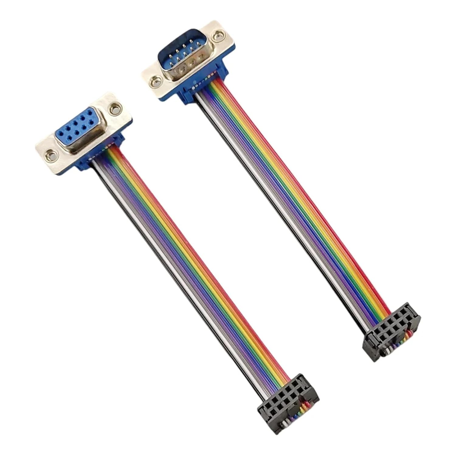 1Pcs DB9 9 Pin Male/Female Connector to FC-10P IDC Female 2.54mm 10 Rainbow Multicolor Flat Ribbon Cable(DB9 Female,20CM)