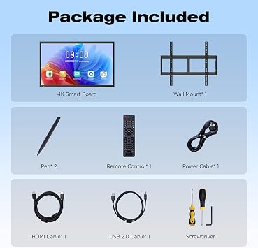 MWE Touchscreen Interaktive Whiteboard, 55 4K UHD Smart Board, Electronic Whiteboard with 20-Point IR Touch & 12MP Camera, All in One Smartboard for Classroom Office Home(Wall Mount)