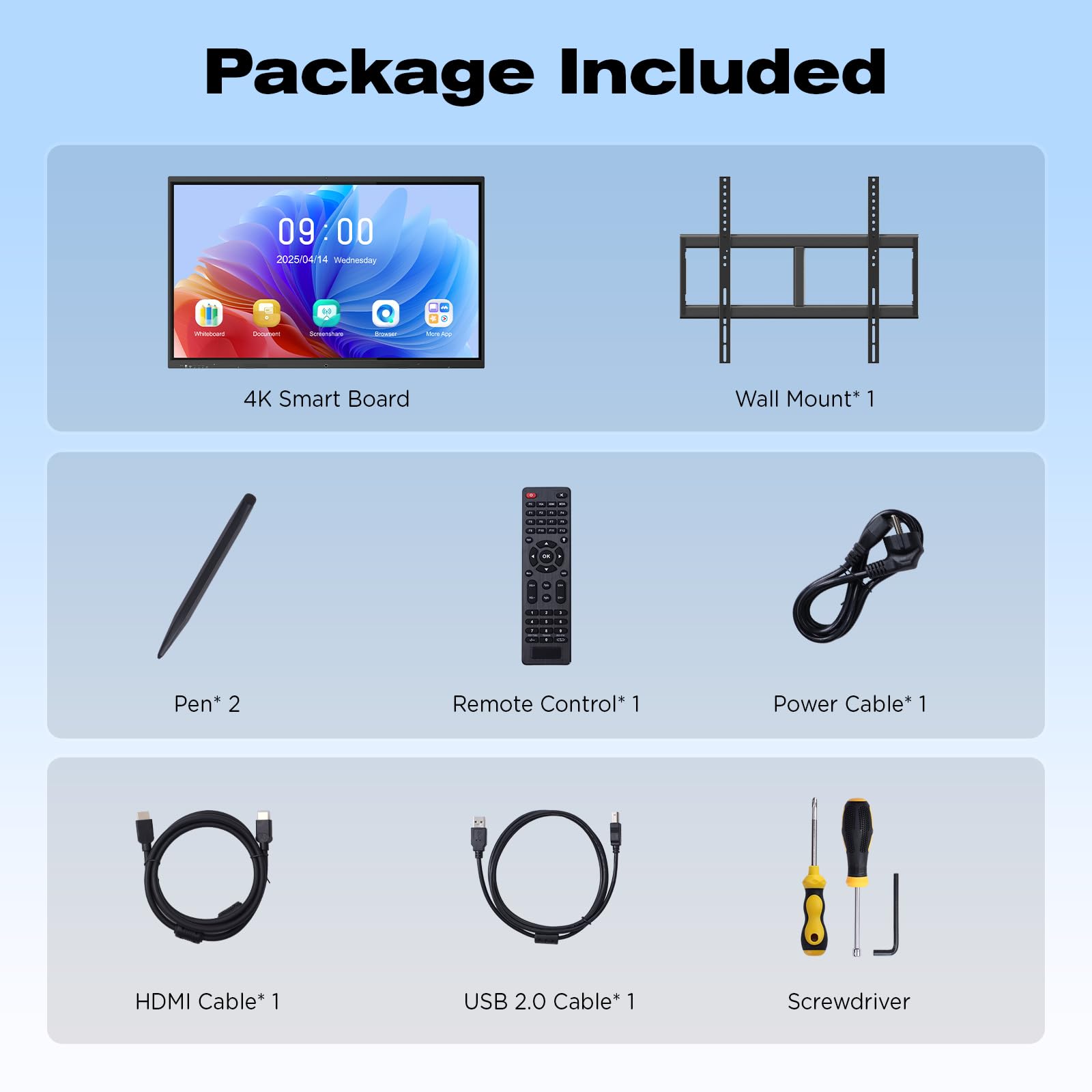 MWE 65 Pollici 4K UHD Touchscreen Interattive Lavagna Digitale, 8+64GB, Microfono Incorporato, Telecamera, Adatto per L'ufficio, L'istruzione e la Casa