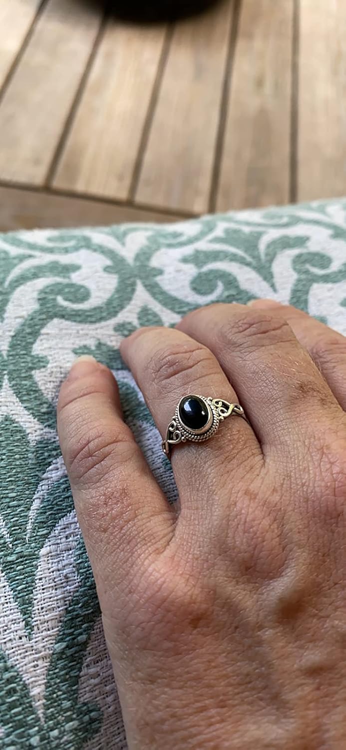 Black Onyx Stone Ring 925 Sterling Silver Statement Ring For Women Handmade Gemstone Christmas Jewellery Gift For Her