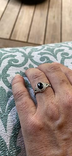 Vista 4 de Anillo de Piedra de Ónix Negro Plata de Ley 925 Anillo Llamativo Para Mujeres Hecho a Mano Piedra Preciosa Joyería de Navidad Regalo Para Ella