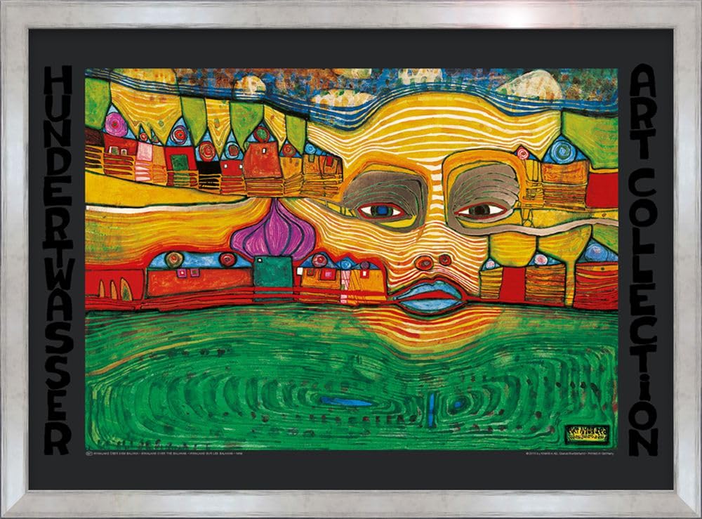 artissimo Bild gerahmt 72x53 cm Friedensreich Hundertwasser „Irinaland über dem Balkan“ AG4692 – hochwertiger Kunstdruck mit Rahmen, modernes Wandbild für Wohnzimmer, Büro & Praxis