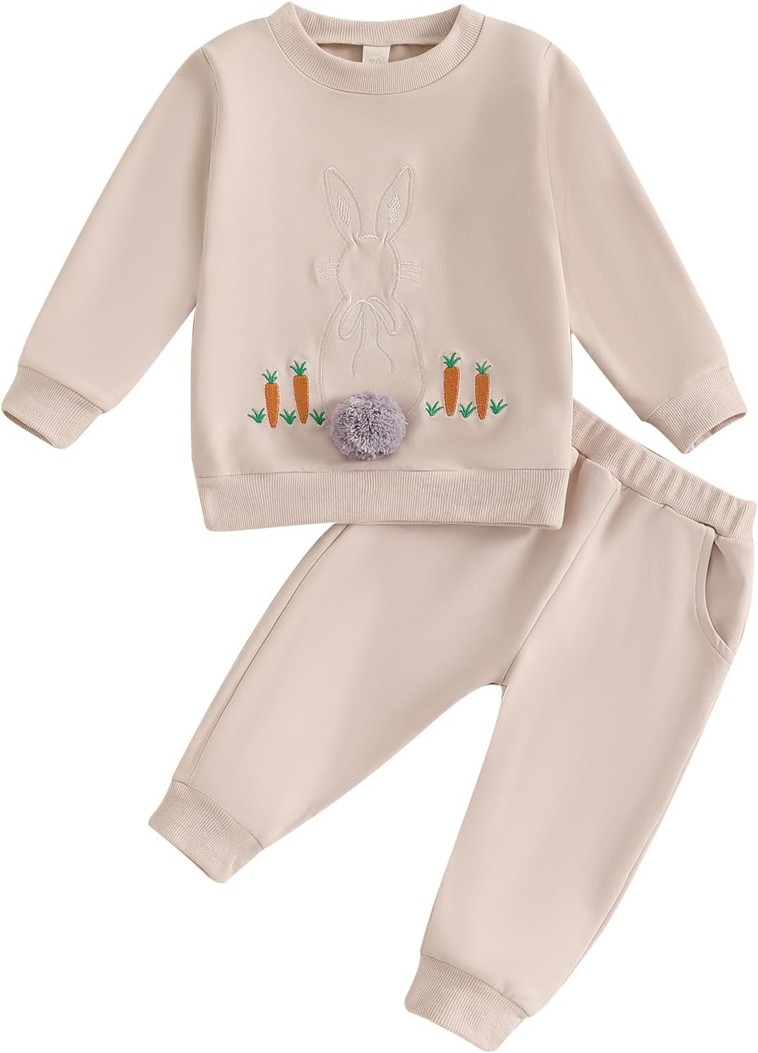 Toddler Baby Boy Easter Outfit Long Sleeve Pompom Bunny Shirt Crewneck Sweatshirt Pants Kids Easter Clothes