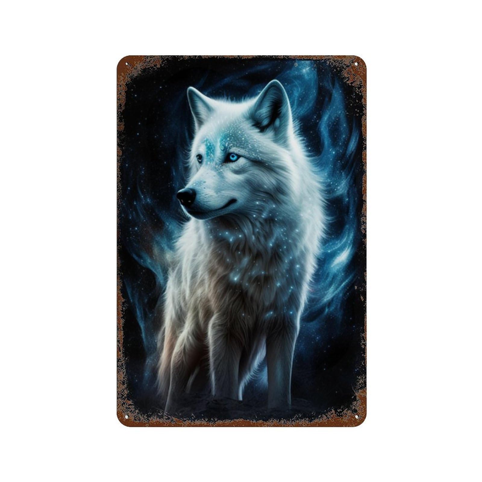 Enchanted Wolf Fantasy Art Print Retro Metal Sign 11.8"x7.9", Decorative Metal Wall Art for Basement, Hobby Room And Garage Decor