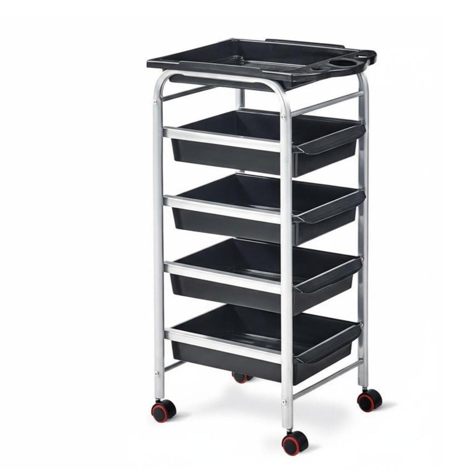 CALANDIS Hairdressing Trolley Multifunctional Salon Rolling Cart Detachable Drawers Barber Tool Trolley for Hair Stylists, Spa Technicians, Barbershop, Home Silver Red Wheel-picture-49