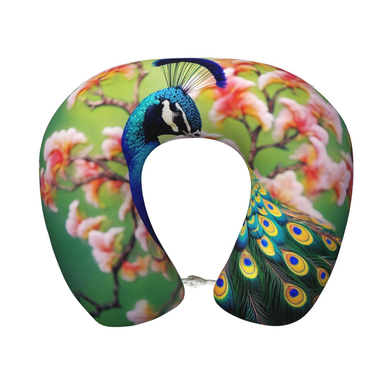 peiyeety Peacock Travel Pillow Memory Foam - Comfortable U Shape Neck Pillows for Sleeping, Neck and Head Support Portable Airplane Pillow Adjustable Flight Pillow, Washable Cover
